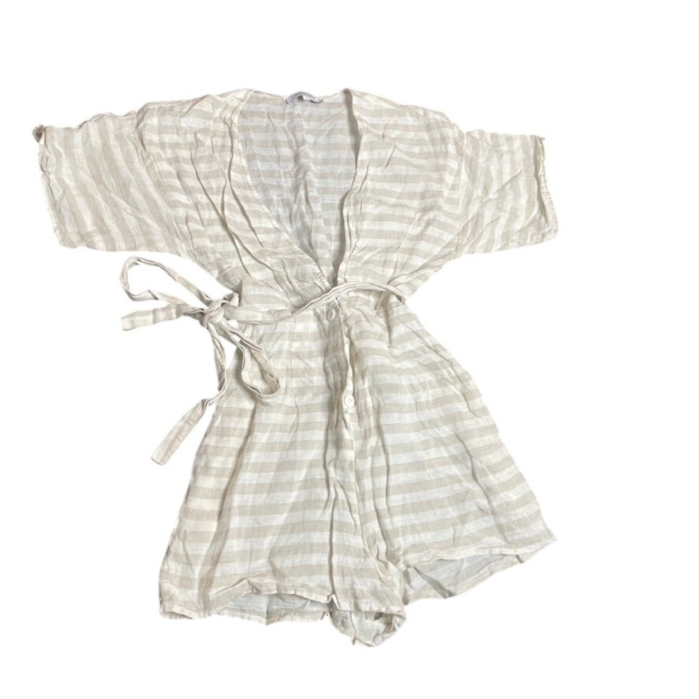 OLIVACEOUS Striped Kimono Romper‎ Shorts Tie Waist Button Front Women's Size S